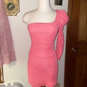 💀Coral Pink One Shoulder Puff Dress💀